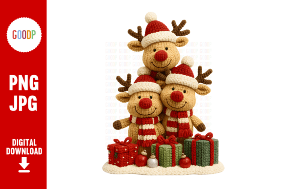 Crochet Reindeer Trio PNG