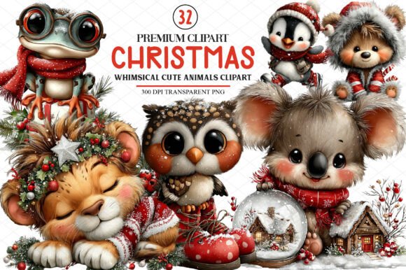 Cute Animals Christmas Clipart