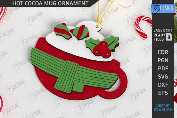 Hot Cocoa Mug Ornament Laser Cut Xmas