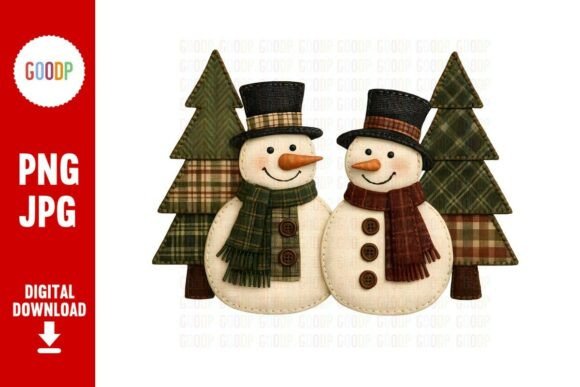 Plaid Snowmen Pines PNG