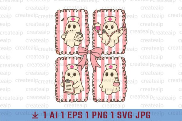 Preppy Pink Ghost Nurse Halloween PNG