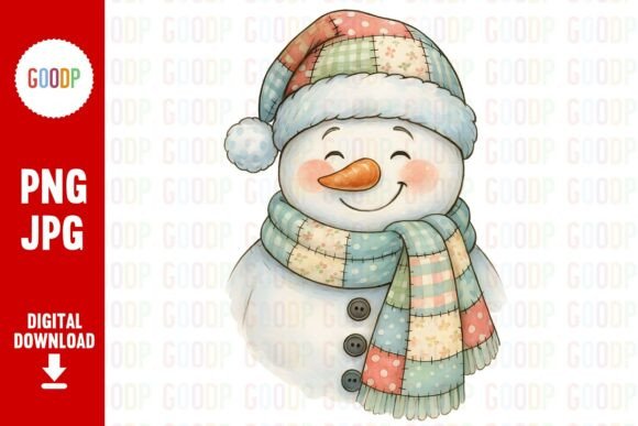 Vintage Patchwork Snowman Png