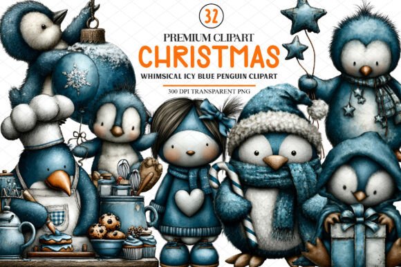 Whimsical Christmas Icy Blue Penguin